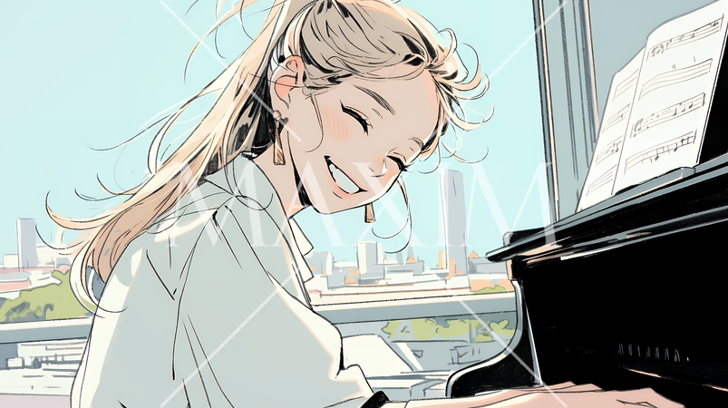 ピアノを弾いている若い女性