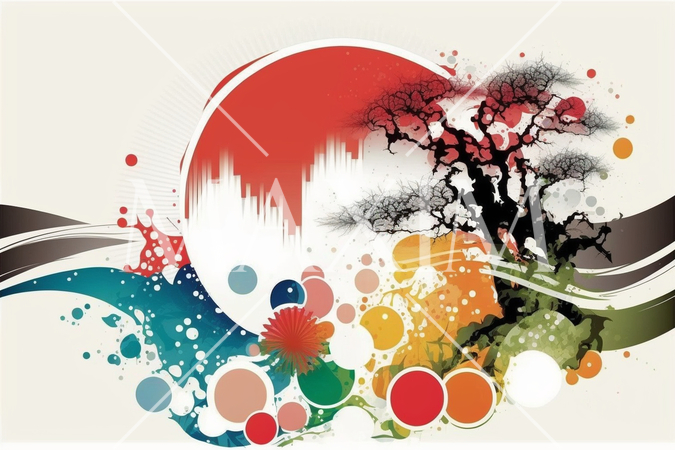 年賀状の図版：初日の出、梅、松、松竹梅