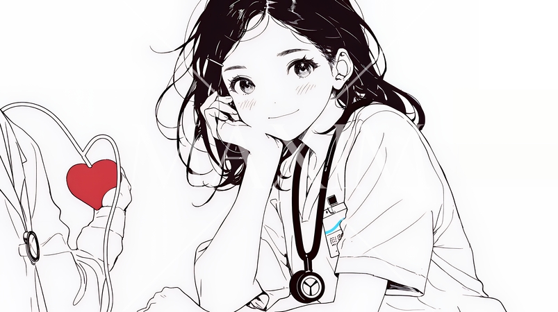 メディカルスタッフ：女子医師（シンプルな色使い）