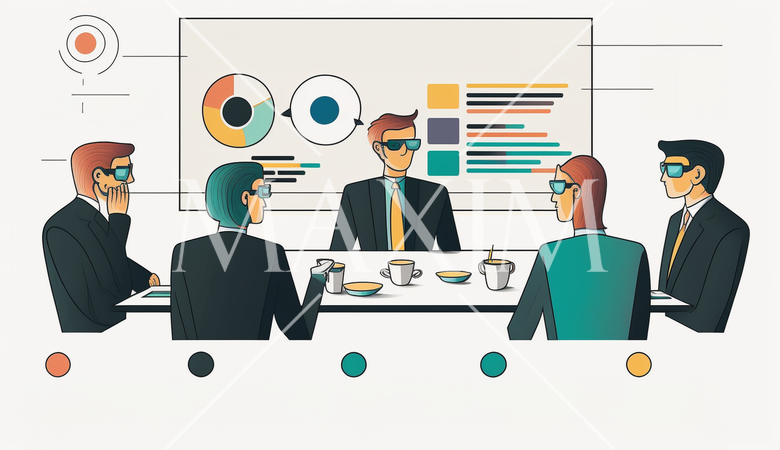 ビジネスストラテジー会議を開いている様子：戦略会議、企業のビジョン設定。