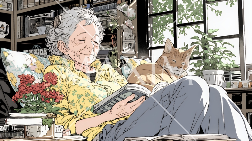 ゆったりとした時間を過ごす高齢の女性