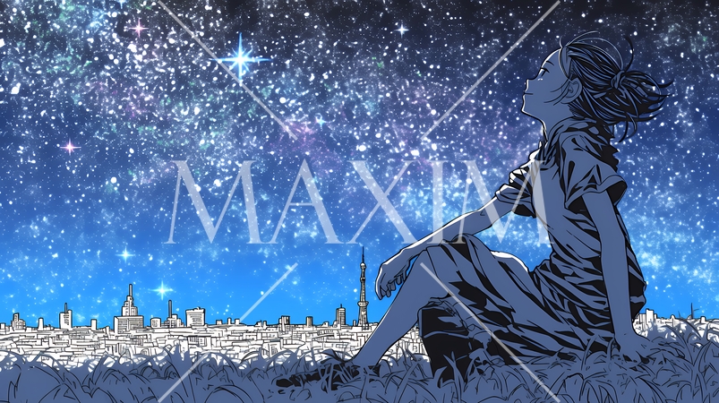 星空を眺めている若い女性