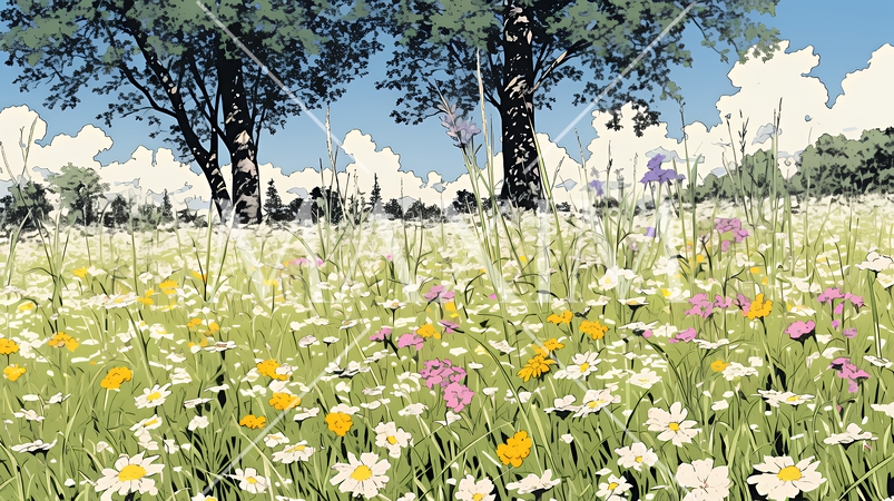 花が咲き乱れる春の野原