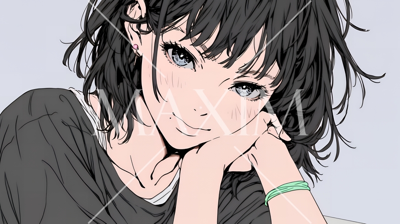 お茶目な（生意気な表情をした遊び心のある）若い女性