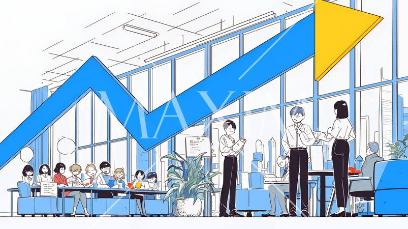 上昇グラフで会社の成長を表すビジネスチーム｜企業発展と成功のビジネスコンセプト