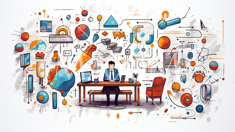 色々なビジネスシーン要素：落書きのような表現