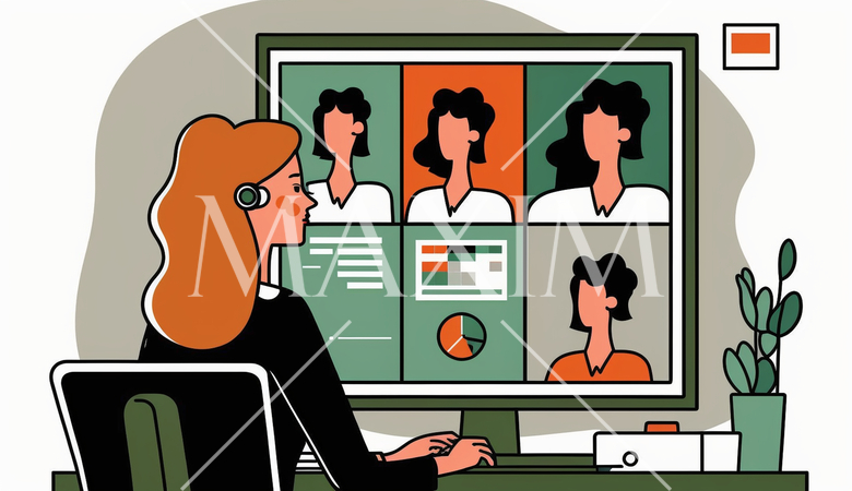 ビデオ会議：遠隔会議、オンラインコラボレーション。