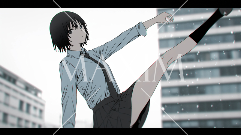 けり：むしゃくしゃして水たまりを思いっきり蹴り上げている女子高生