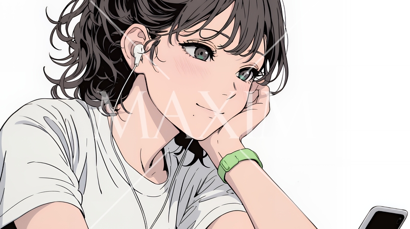 楽しそうにスマホ画面を眺めている若い女性