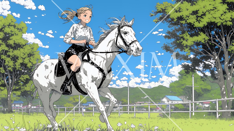 乗馬をしている若い女性