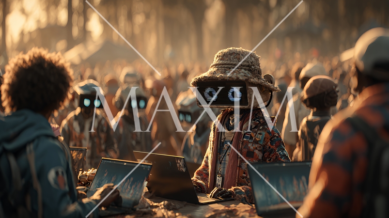 人々が抱く生成AIの抽象的なイメージ：ロボットのような人間がPCを操作している