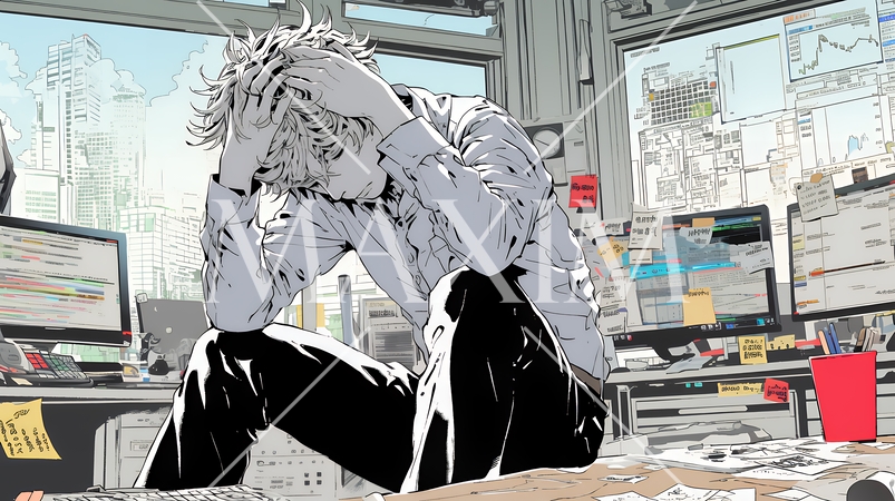 金融市場の急激な変動で頭を抱えている男性