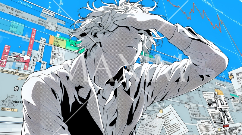 金融市場の急激な変動で頭を抱えている男性