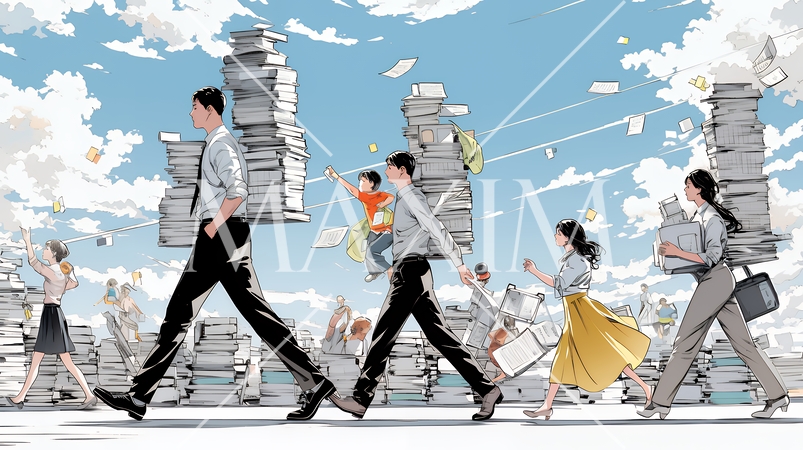 ワーク・ライフ・バランス：ビジネスパーソンが仕事と家庭のバランスをとっている