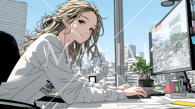 職場のデスクでパソコンに向かって仕事をしているビジネスウーマン