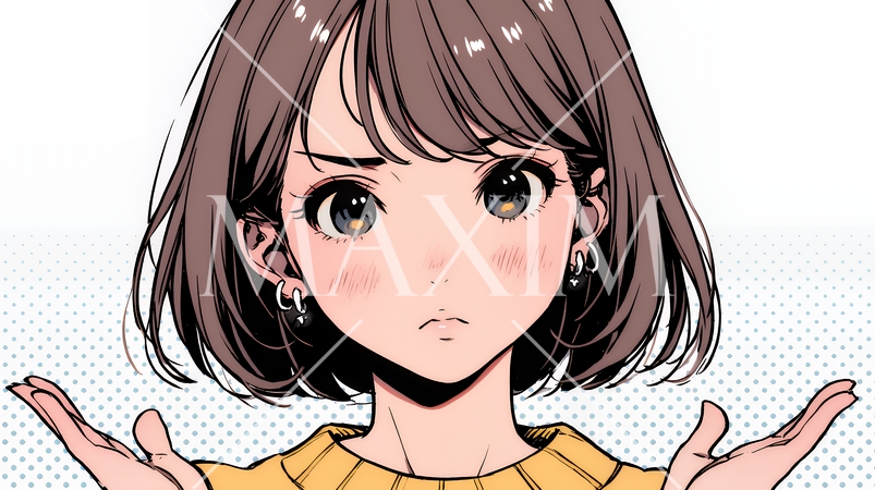 肩をすくめて困惑・諦めの仕草をしている若い女性