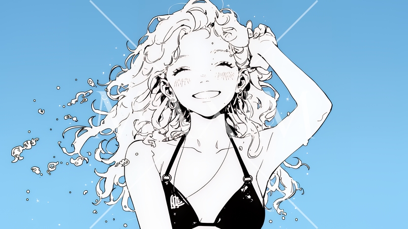 ビキニ姿の若い女性（シンプルな色使い）