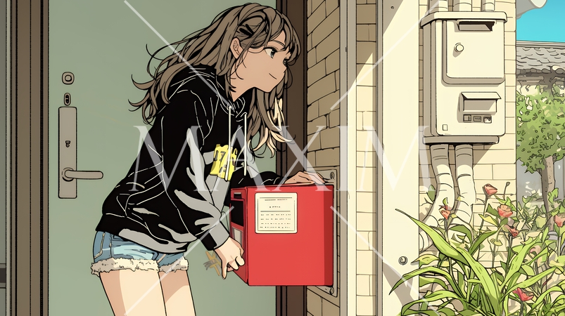 自宅のメールボックスをチェックしている女性