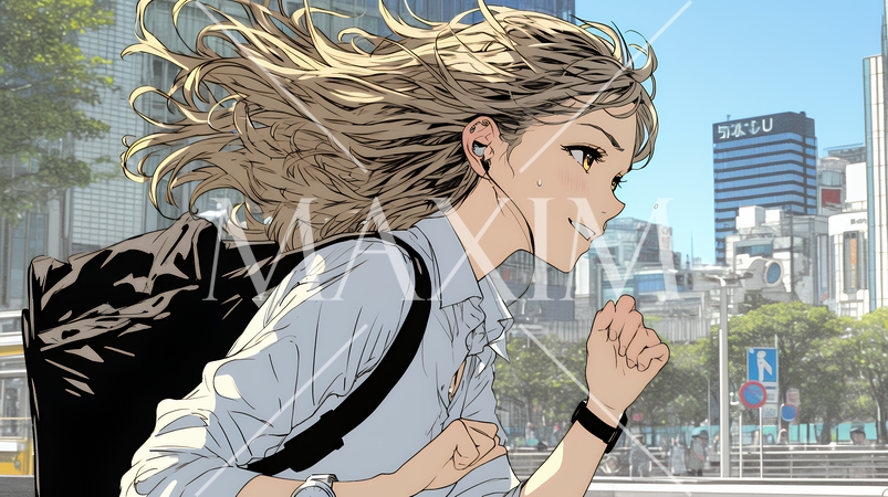 遅刻しそうで猛ダッシュをしている若い女性