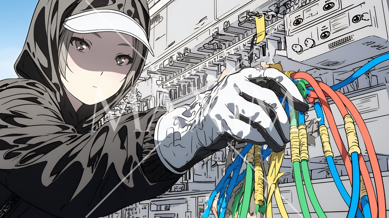 配線工事をしている女性作業員