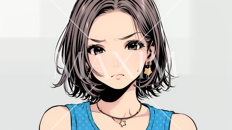 疑問や心配事、不快感、不満などを感じを感じて眉を潜めている若い女性