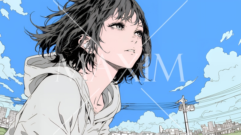 ぼんやり空を見上げている若い女性