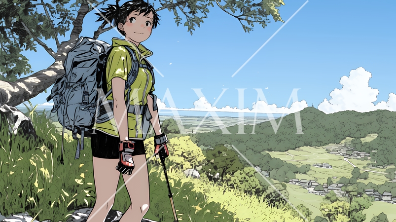 ソロハイキング（ソロ登山）を楽しんでいる若い女性