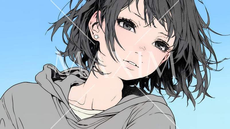 悲しげな目で微笑む（Smiling with sad eyes）若い女性