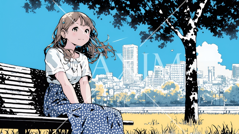 公園のベンチでひとり静かにくつろぐ若い女性