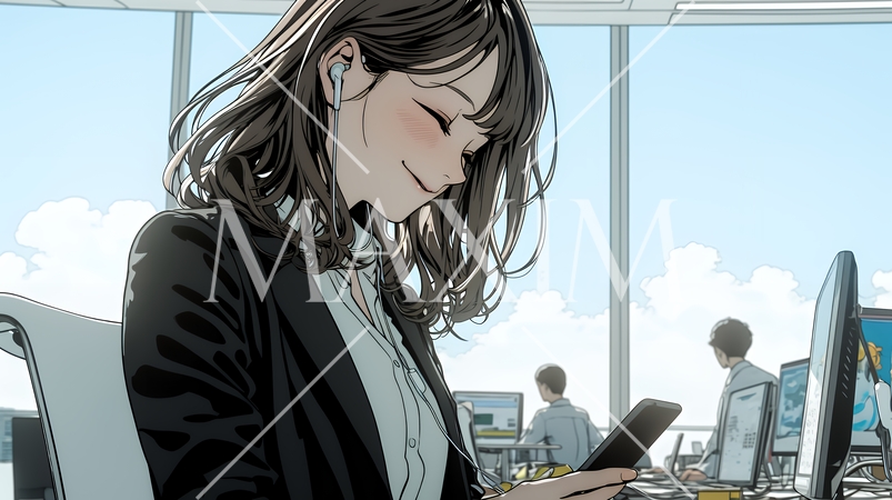 スマートフォンをいじくっている若いビジネスウーマン