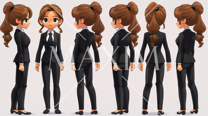 ビジネススーツを着た女性の様々なポーズ・リファレンスシート