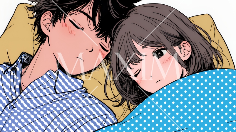 寄り添いながら穏やかに眠る若いカップル