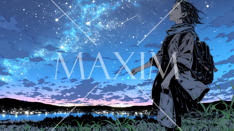 星空を眺めている若い女性