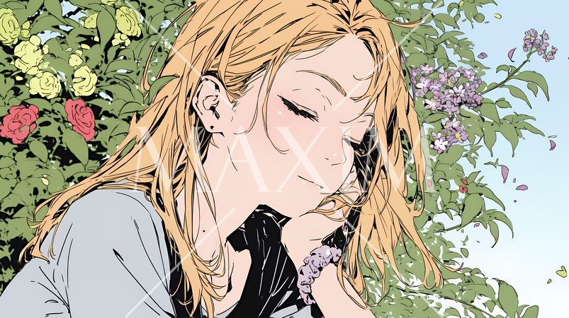 バラ園を散策している若い女性