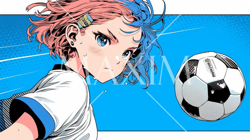 サッカーをしている若い女性