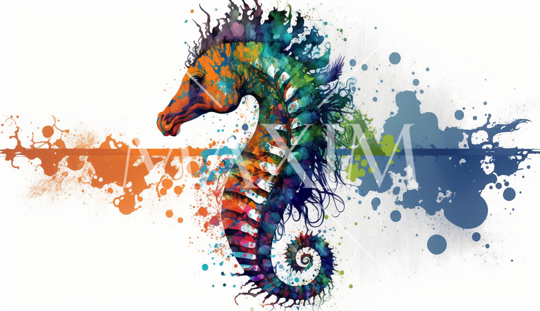 タツノオトシゴ：カラフルでサイケデリックでシュールレアリズム的な水彩画