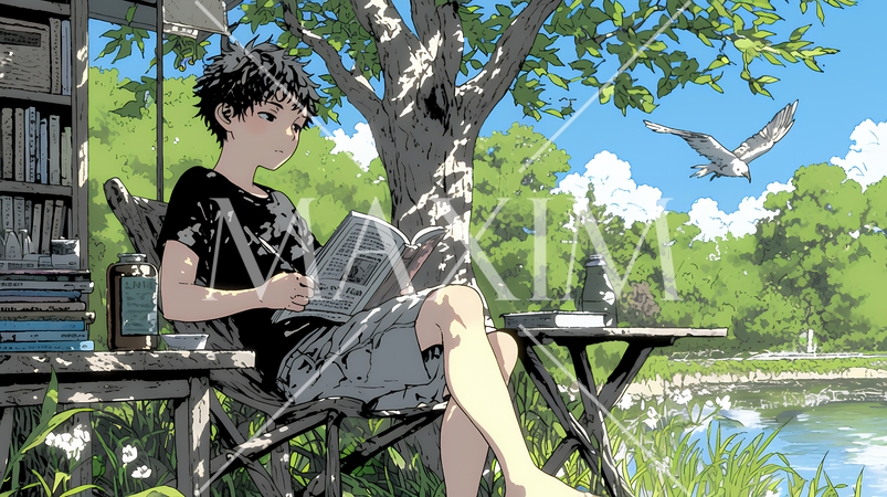 デジタルデトックス：電子機器から解放され、自然の中で読書を楽しむ男性