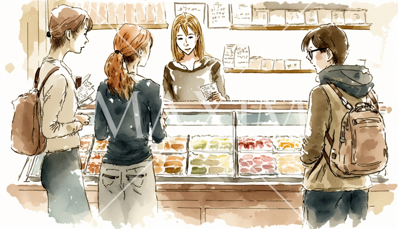 デパ地下のケーキ売場での客と店員のやりとり