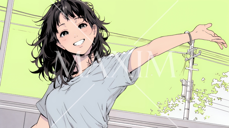 両手を広げて歓迎・驚きの仕草をしている若い女性