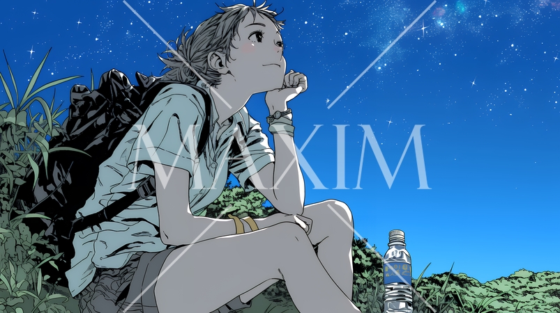 星空を眺めている若い女性