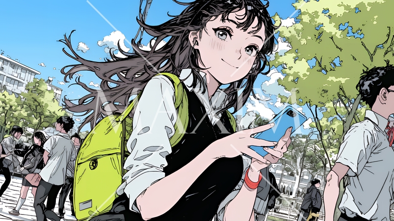 通学中にスマホをいじくっている女子高生