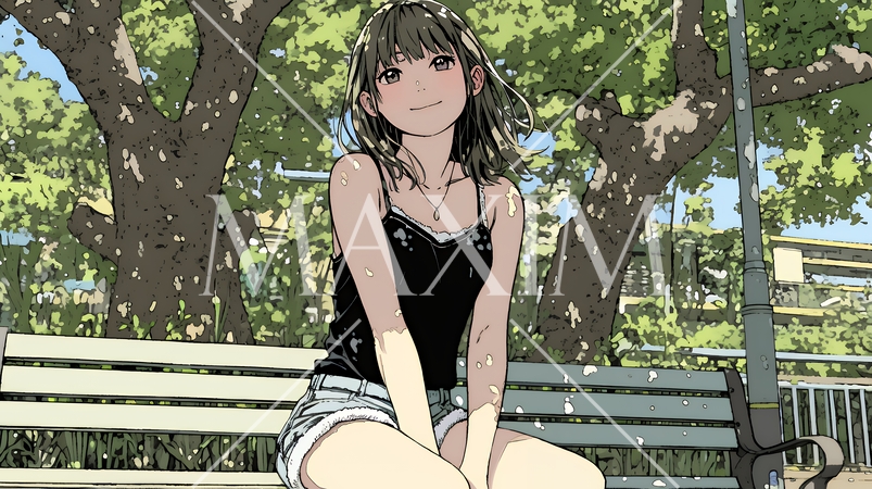 公園のベンチでひとり静かにくつろぐ若い女性