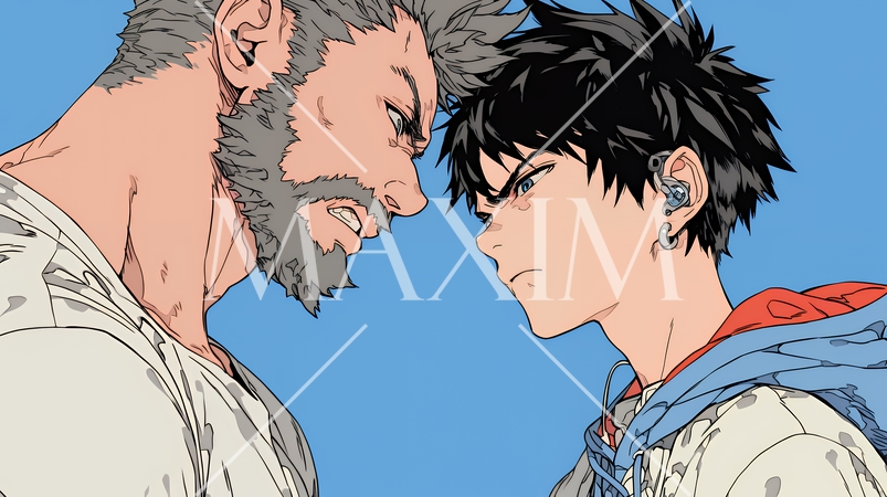 親子喧嘩：青年男子の息子と父親がいがみ合っている