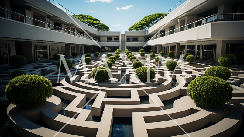 迷路のような近代建築（想像）