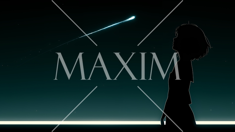 火球：星空を眺めている若い女性