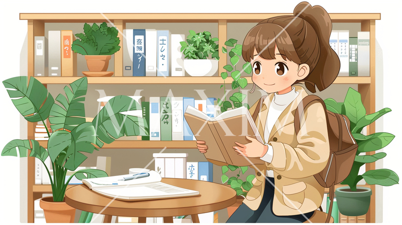 図書館を利用している若い女性