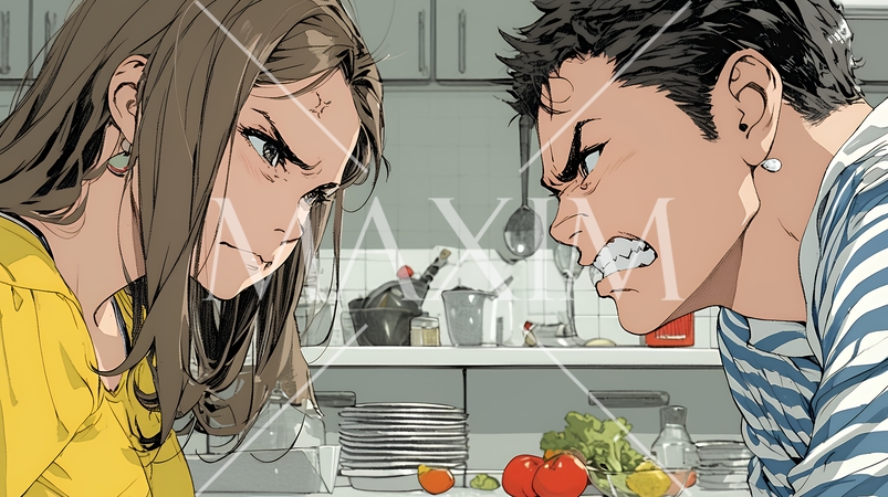 口論している若いカップル（夫婦）