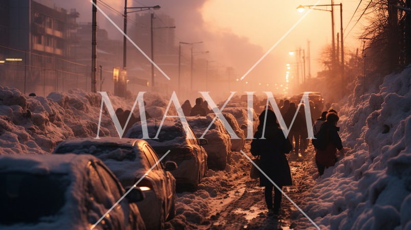 大雪で交通渋滞の大都市