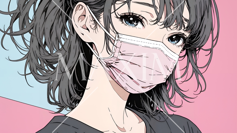 使い捨て不織布マスクをつけた若い女性