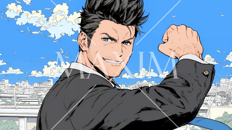 ガッツポーズ（拳を握って力強く）をしているビジネスマン